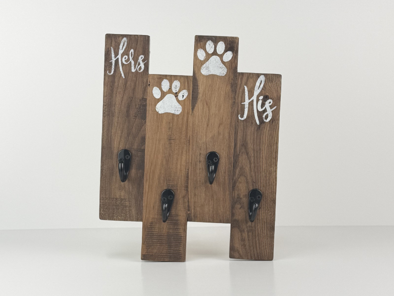 Hers & His Double Pupper's Leash Hanger | Dark Brown Stain