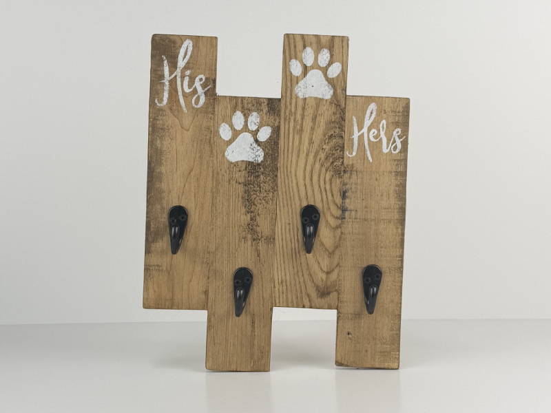His & Hers Double Pupper's Leash Hanger | Light Brown Stain