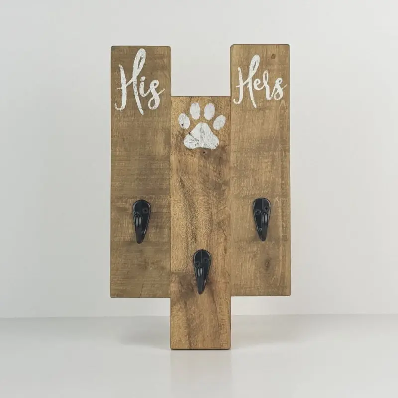 His & His Pupper's Leash Hanger | Light Brown Stain