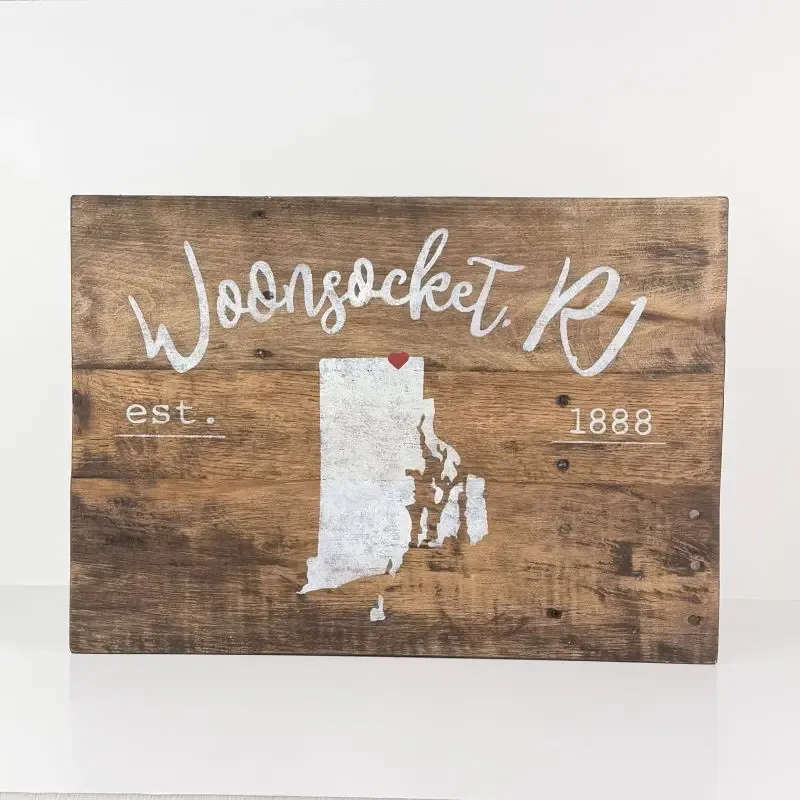 Woonsocket, RI | Town and State Sign | Dark Brown Stain