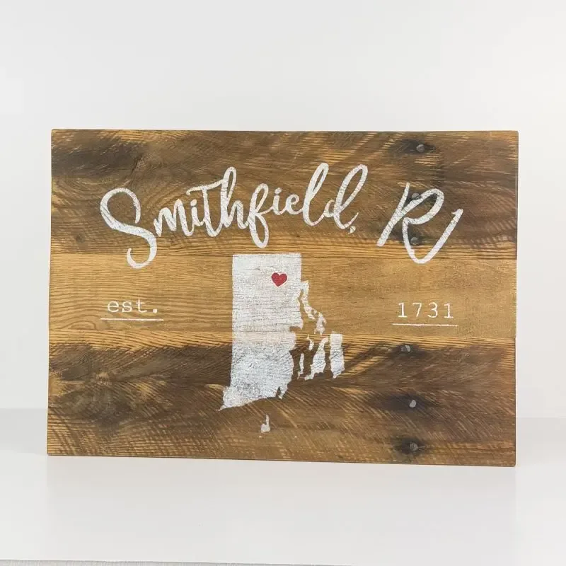 Smithfield, RI | Town and State Sign | Light Brown Stain