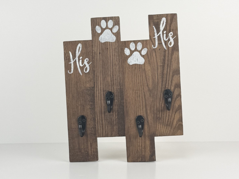 His & His Pupper's Double Leash Hanger | Dark Brown Stain